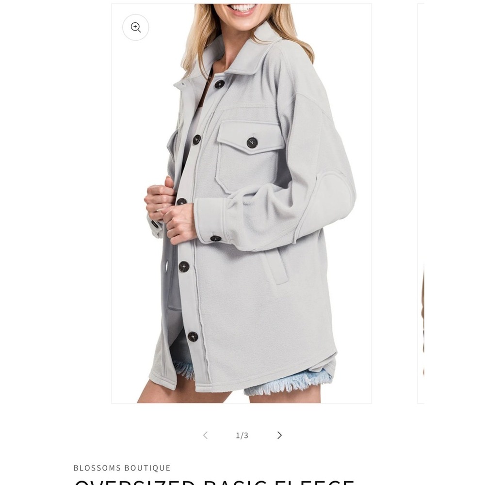 Boutique Light Gray Fleece Button-Up Jacket - Picture 9 of 10